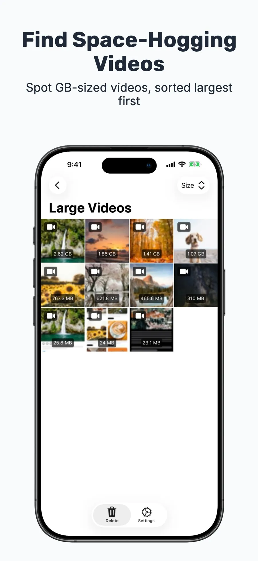 Large videos sorted by size