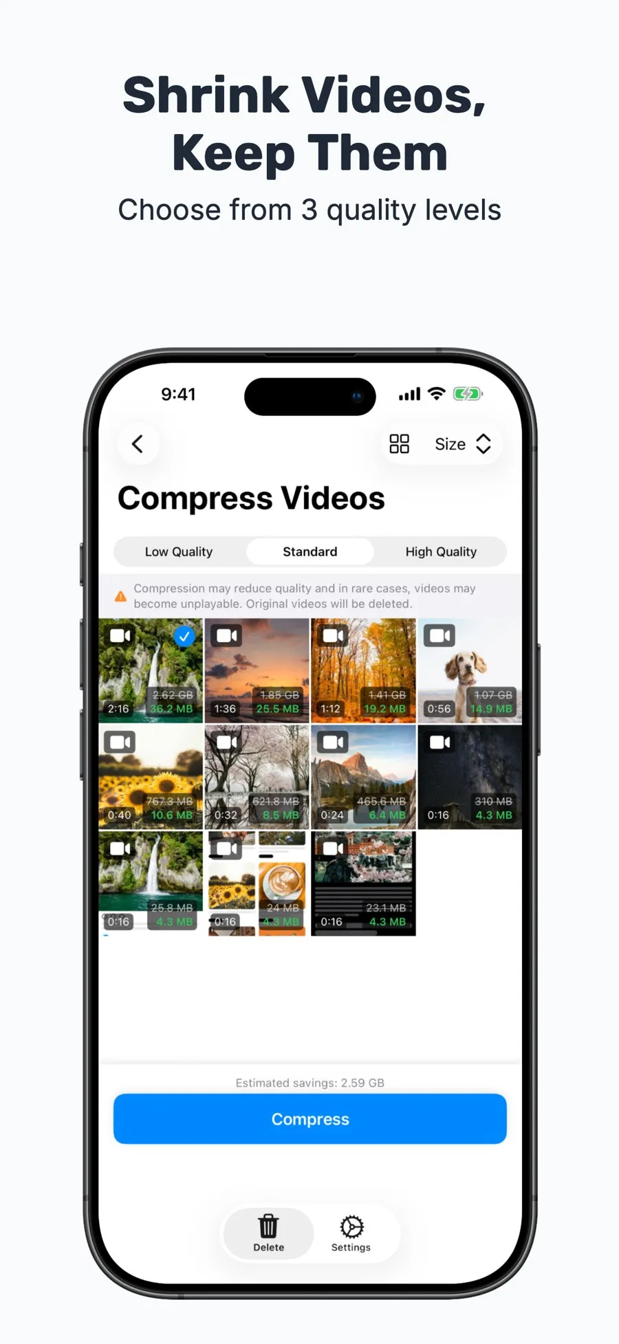 The video compression screen